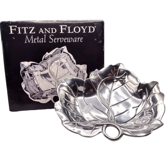 Fitz And Floyd Leaf-Shaped Metal Serveware Snack Tray Bowl Candy Dish Trinket - Picture 11 of 11